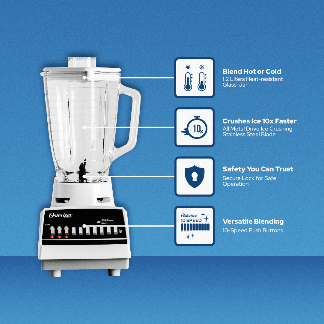 Oster 10-Speed Blender with All-Metal Drive™ System, 375 watts (4172 Osterizer) Blender Shaker, Grinder, Food Chopper - Lorikeet